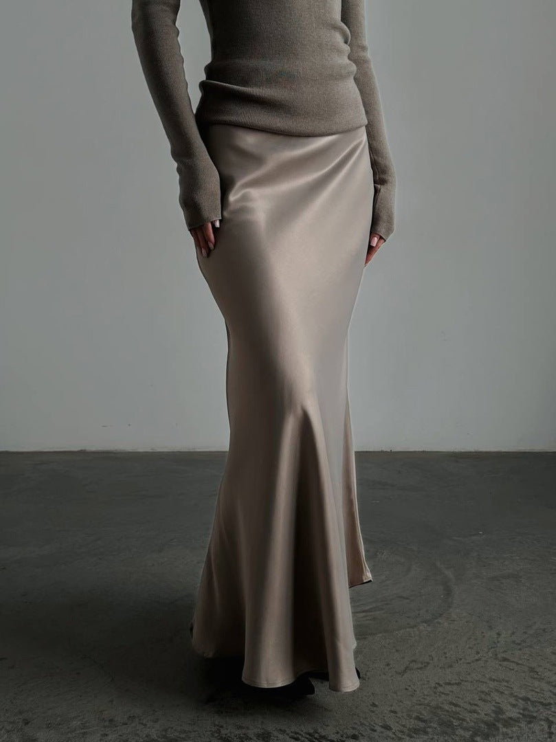 Gabriela High Waist Satin Mermaid Maxi Skirt