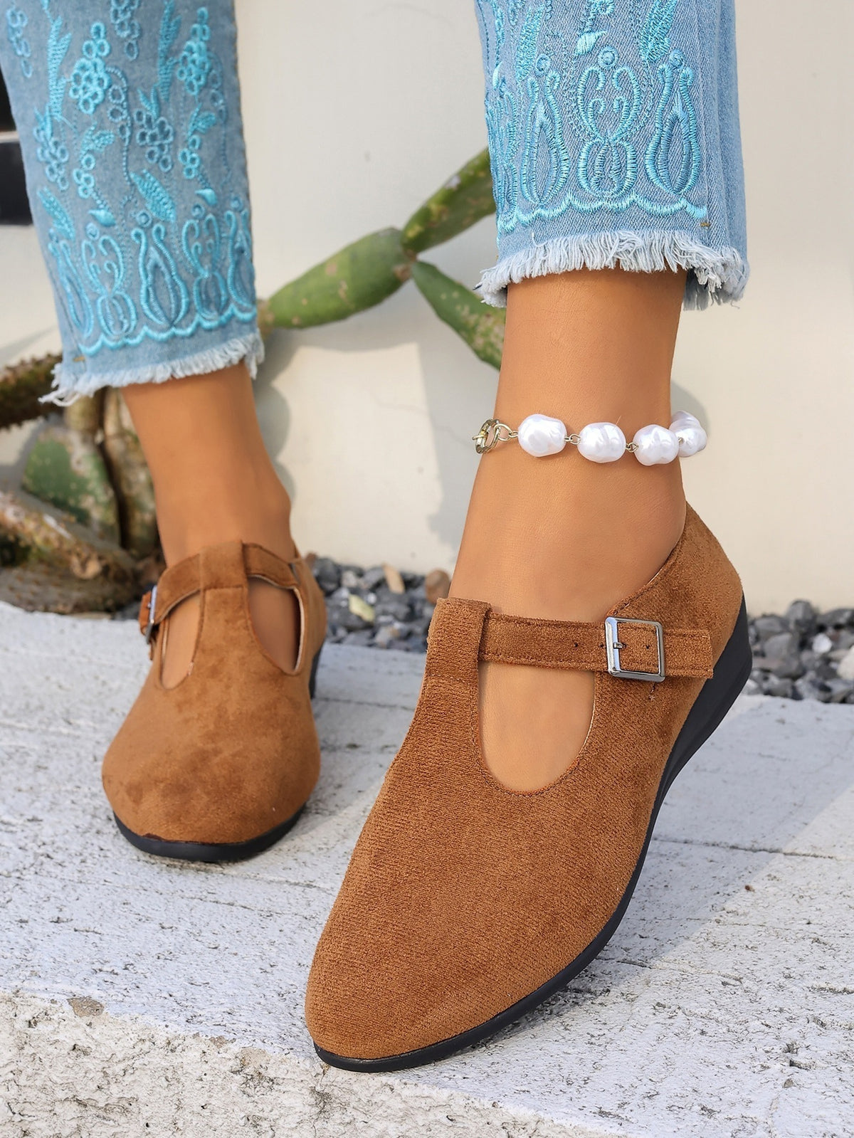 Cosette T-Strap Suede Wedge Mary Janes