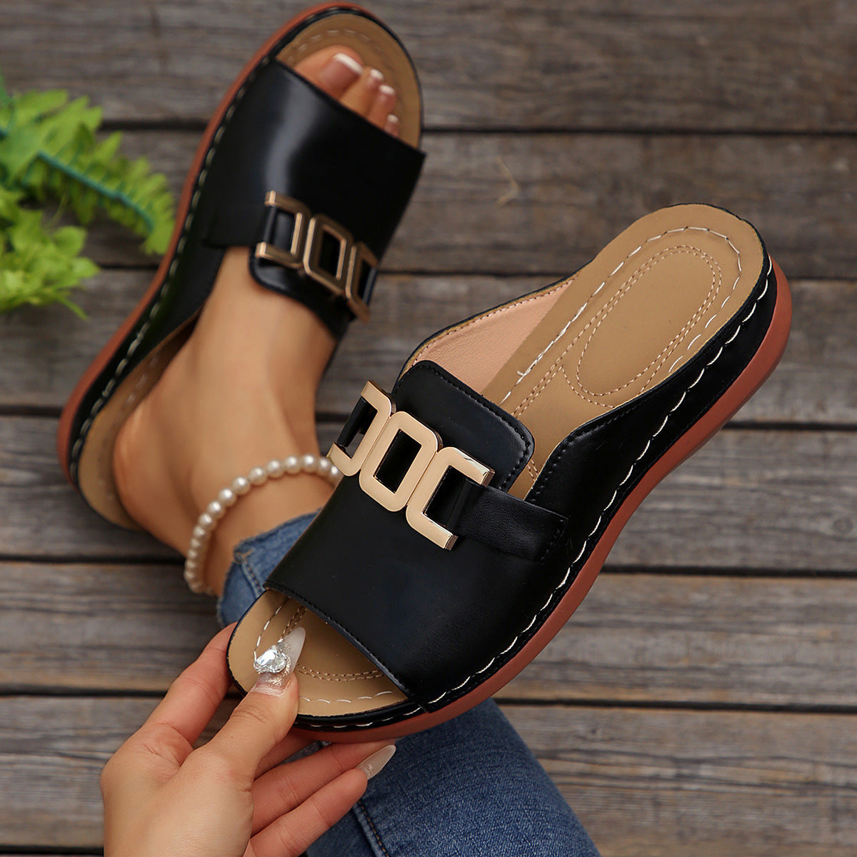 Carol Gold Accent Slip-On Sandals
