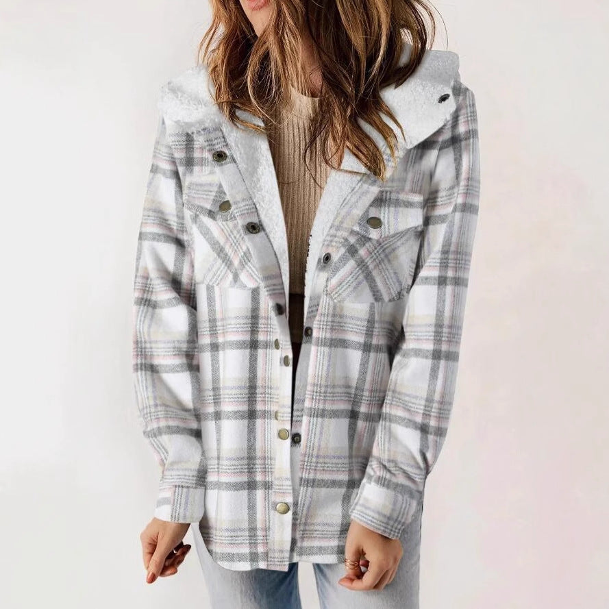 Ingeborg Plaid Sherpa Hood Button-Front Shacket