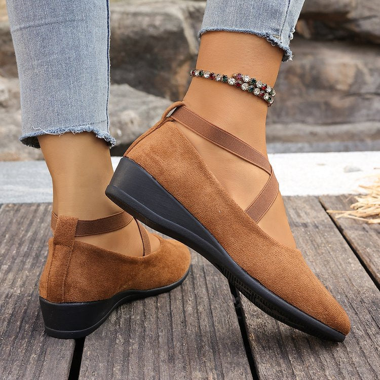 Tosca Suede Cross-Strap Low-Wedge Flats
