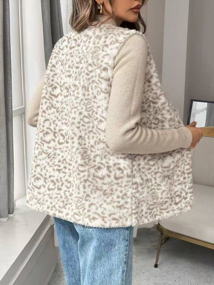 Peregrin Leopard Faux Fur Open Vest
