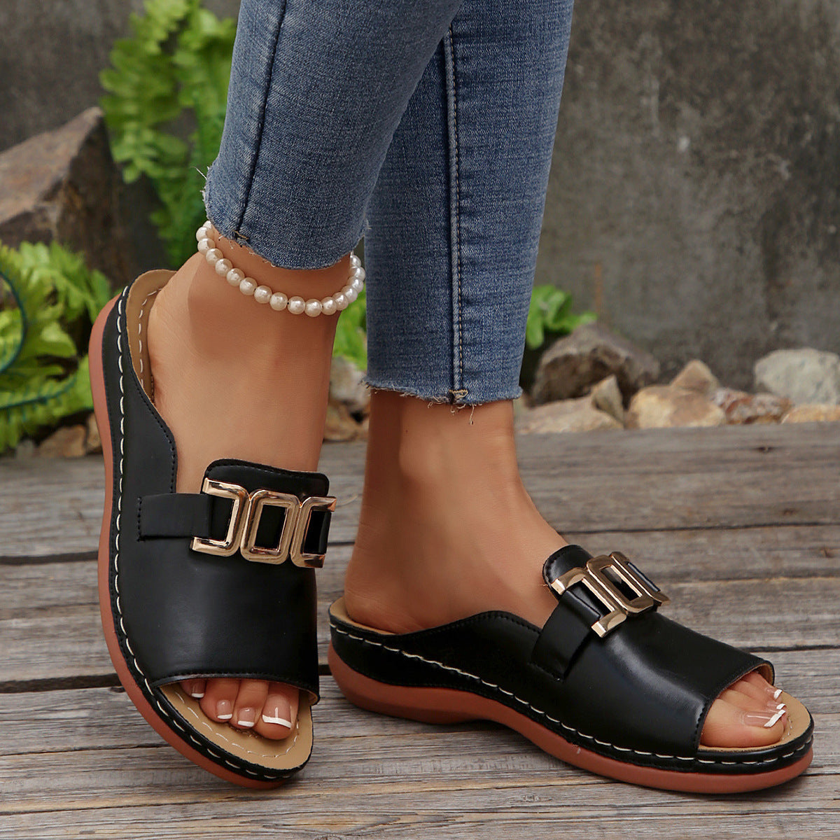 Carol Gold Accent Slip-On Sandals