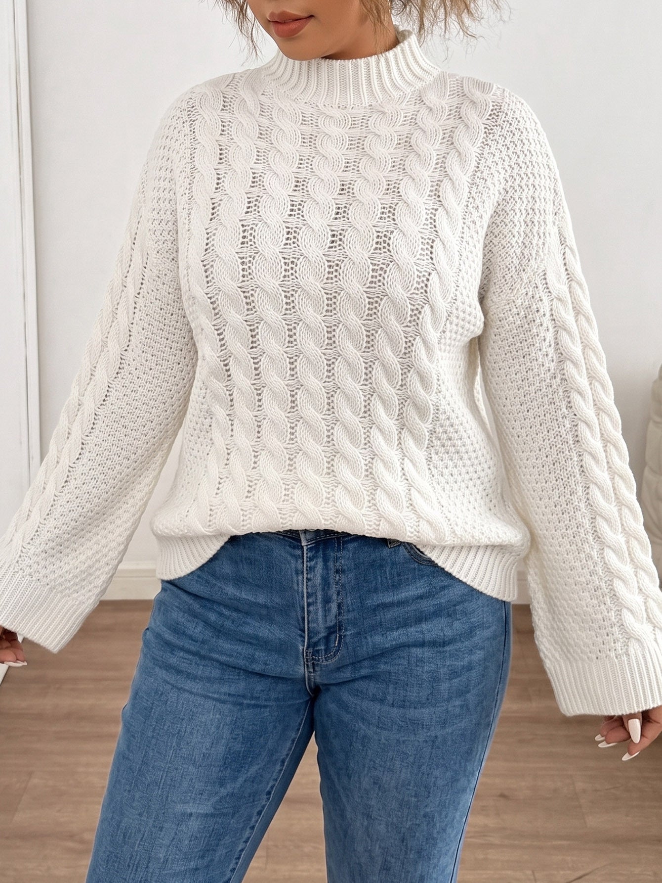 Margo & Main - camel chunky cable knit sweater, close-up knit texture detail, US women's sizes