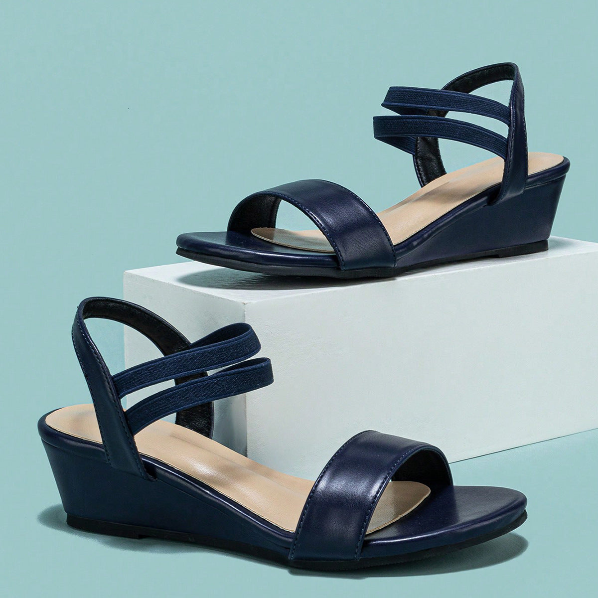 Margo & Main – double strap low wedge sandals, back view, US women's sizes