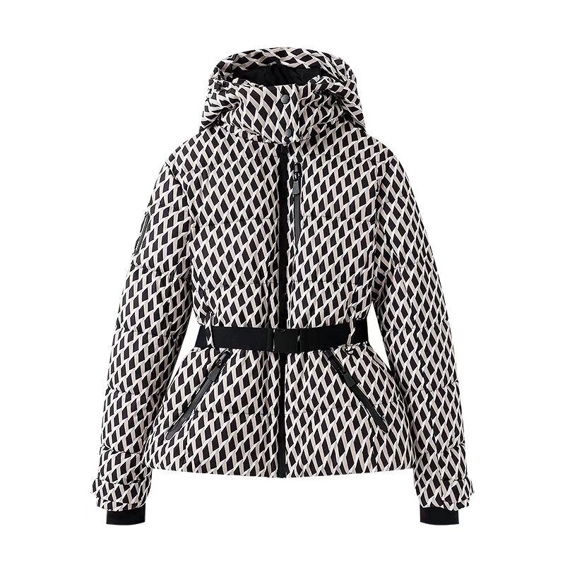 Margo & Main – belted hooded quilted puffer jacket, fabric detail, US women's sizes