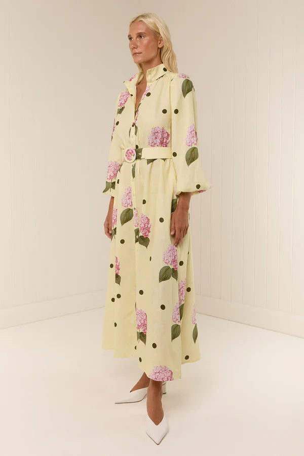 Rhoda Linen Floral Belted Shirt Dress