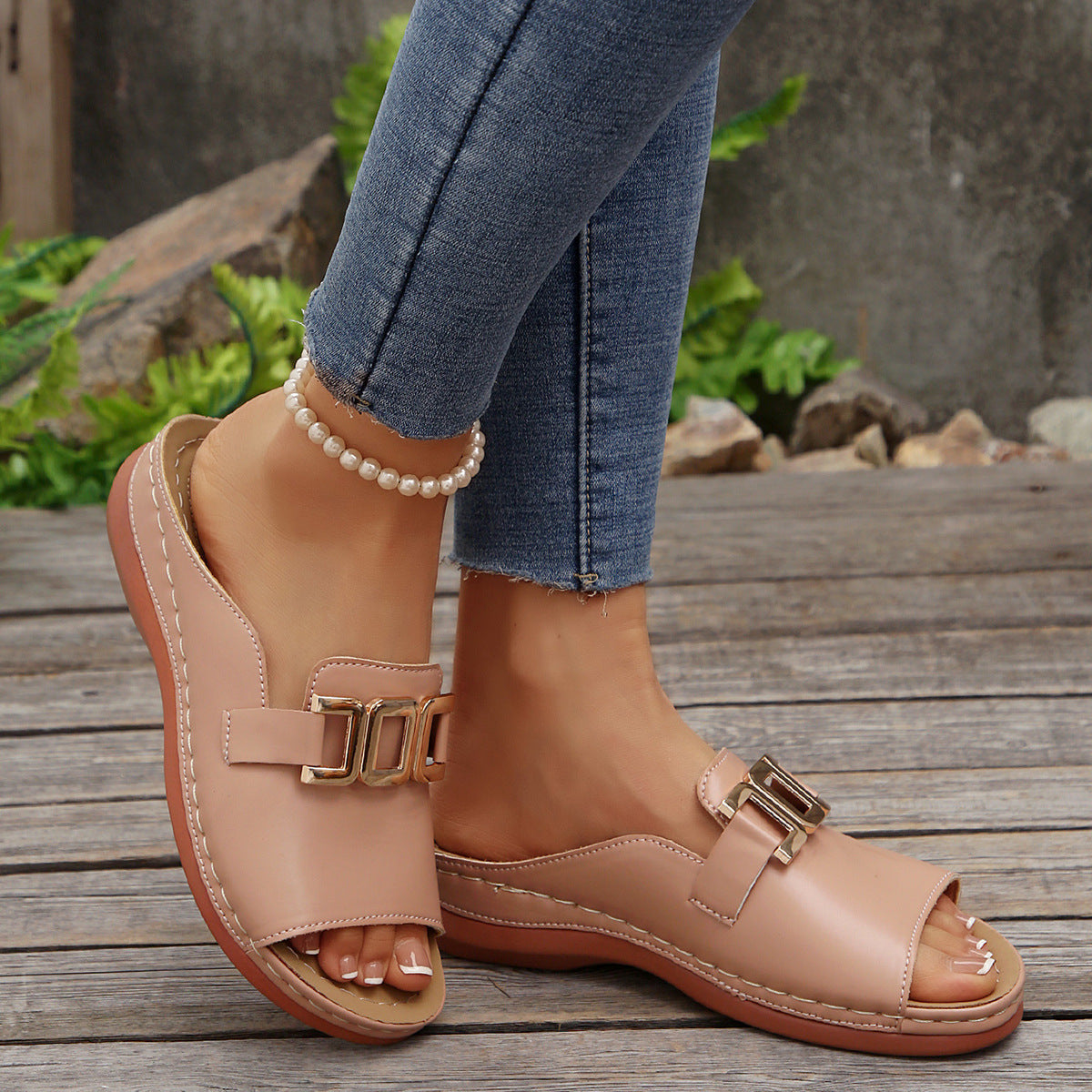 Carol Gold Accent Slip-On Sandals