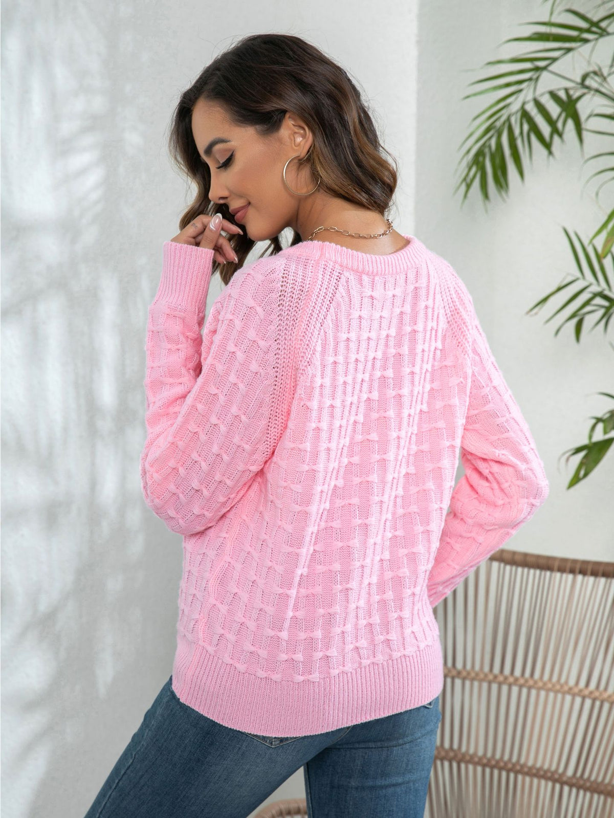 Vedette Button Detail Textured Knit Sweater