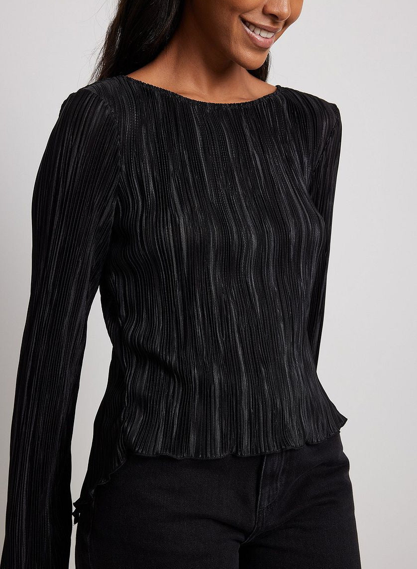 Floriana Plisse Bell Sleeve Tie-Back Blouse