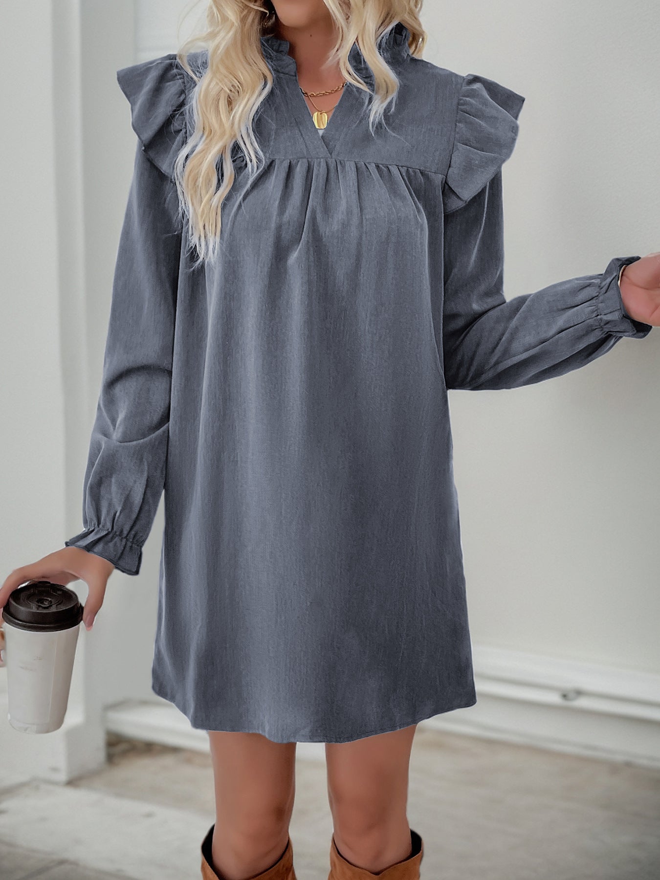 Catherine Cotton Blend Relaxed Ruffle Dress