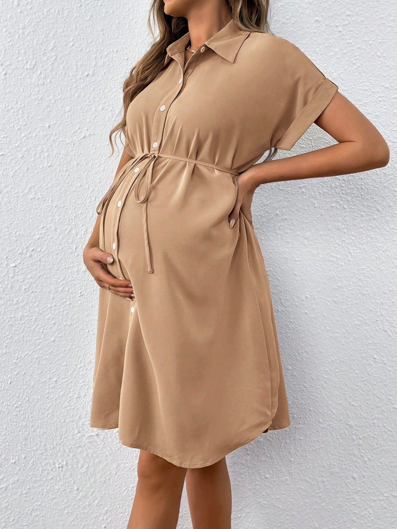Camille Maternity Belted Shirt Dress