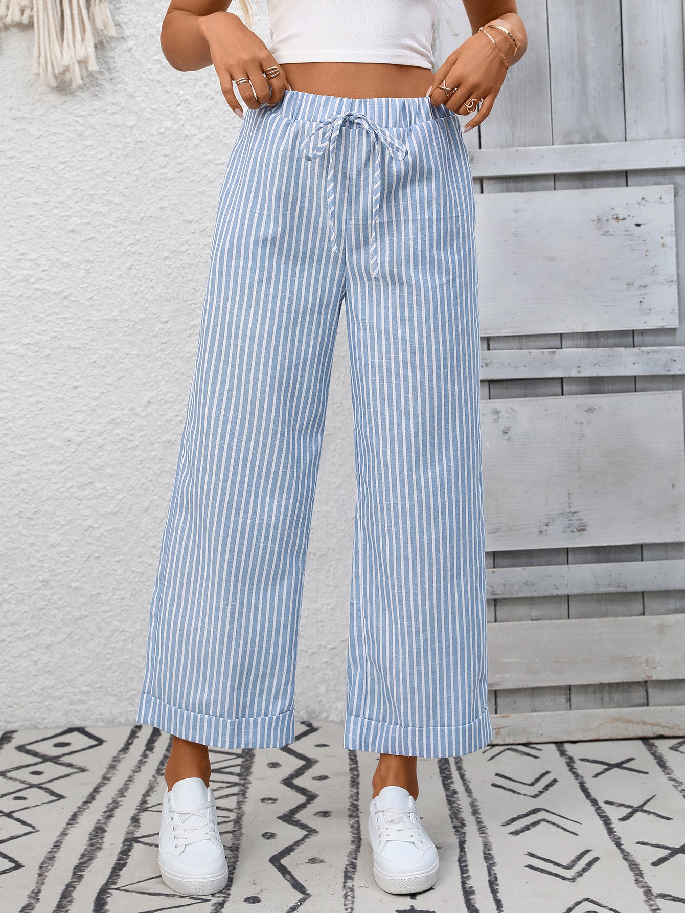 Cosetta Striped Cropped Wide-Leg Pants