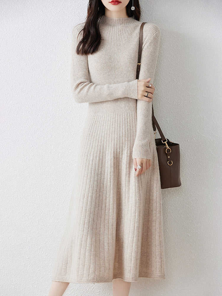 Margo & Main - cream ribbed sweater dress vertical rib knit texture, US women's sizes