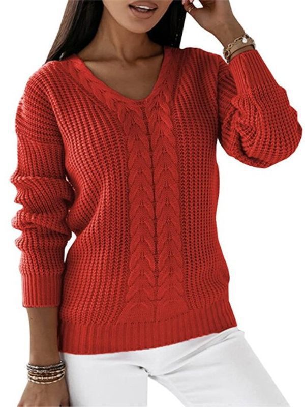 Delaney Cable Knit V-Neck Pullover Sweater