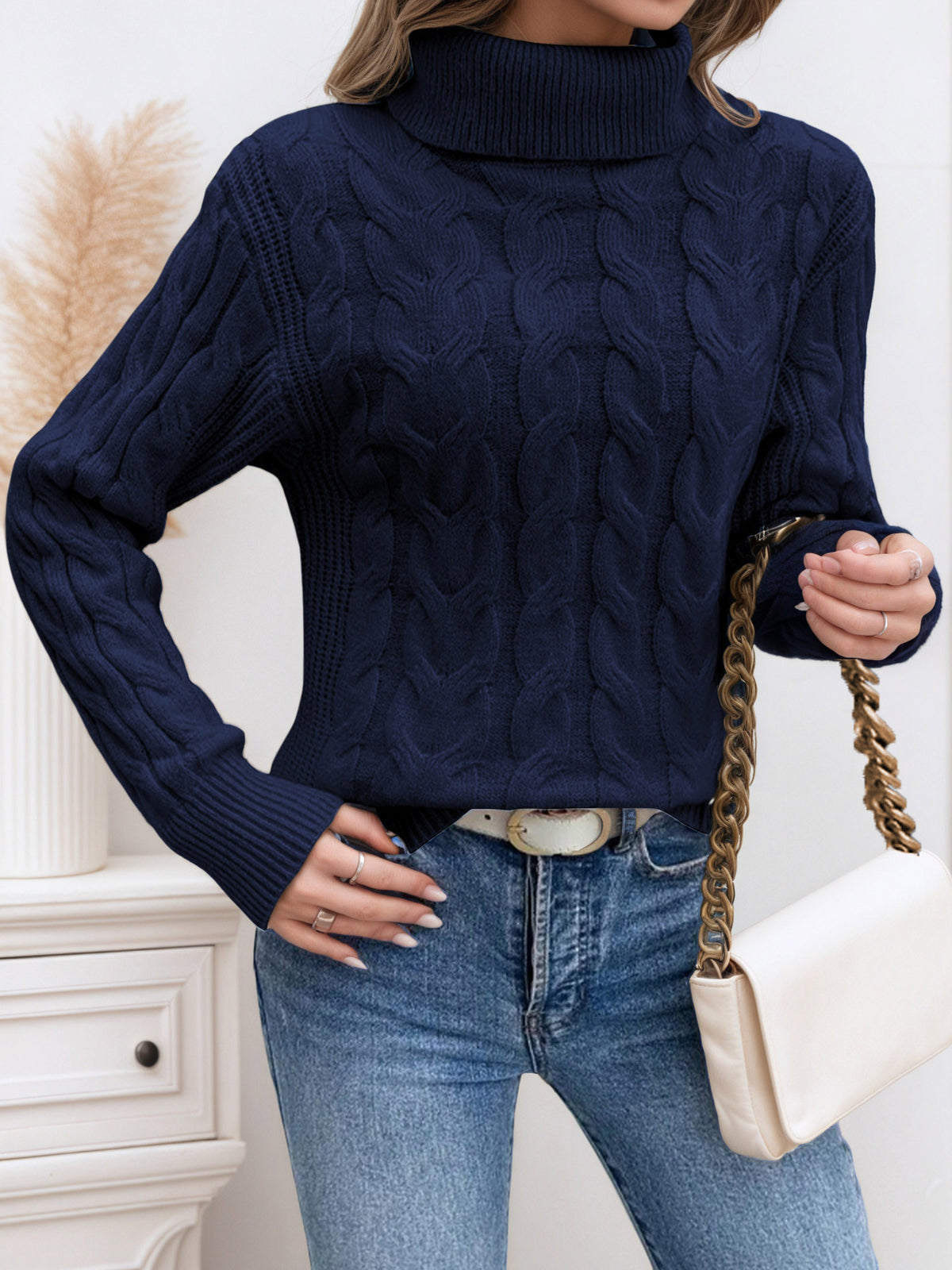 Margery Cable Knit Relaxed Turtleneck Sweater