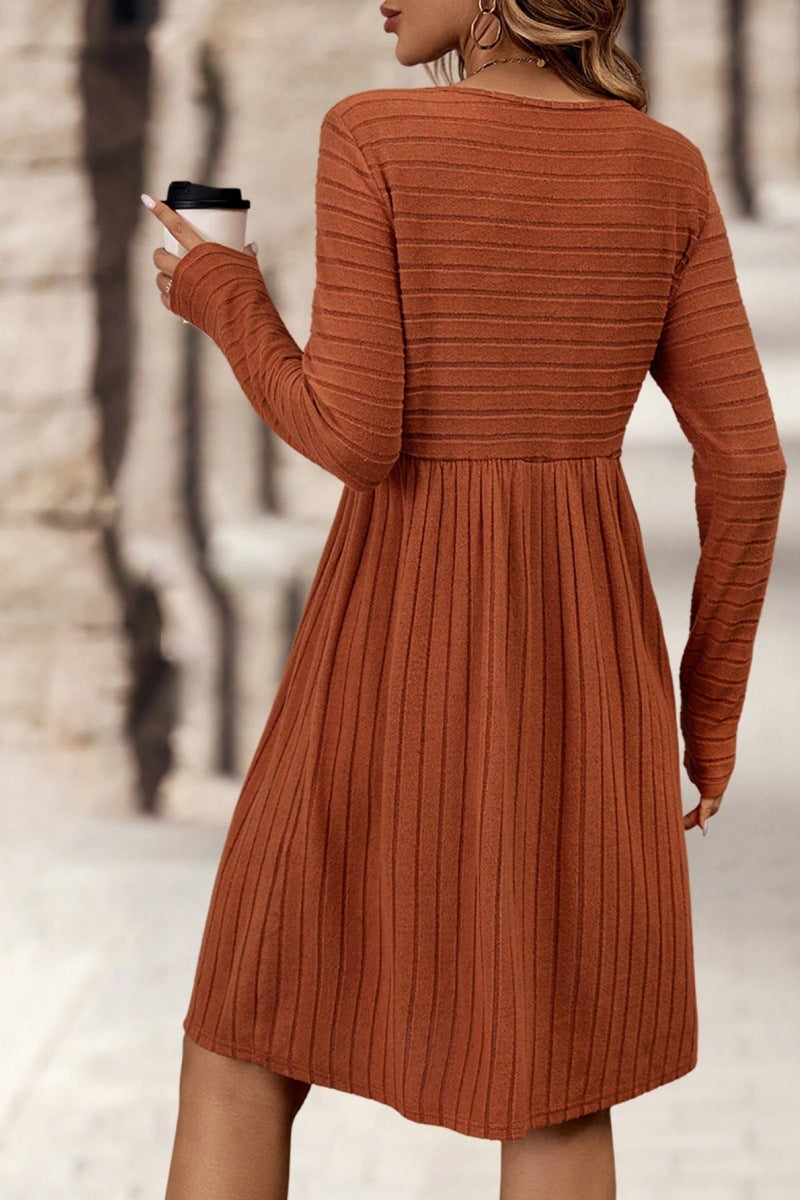 Margo & Main – ribbed-knit long sleeve a-line dress, back view, US women's sizes