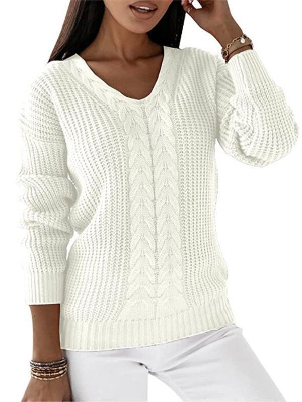 Delaney Cable Knit V-Neck Pullover Sweater