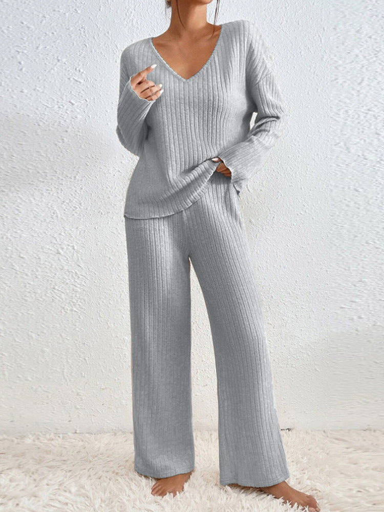 Esra Ribbed Knit Wide-Leg Lounge Set