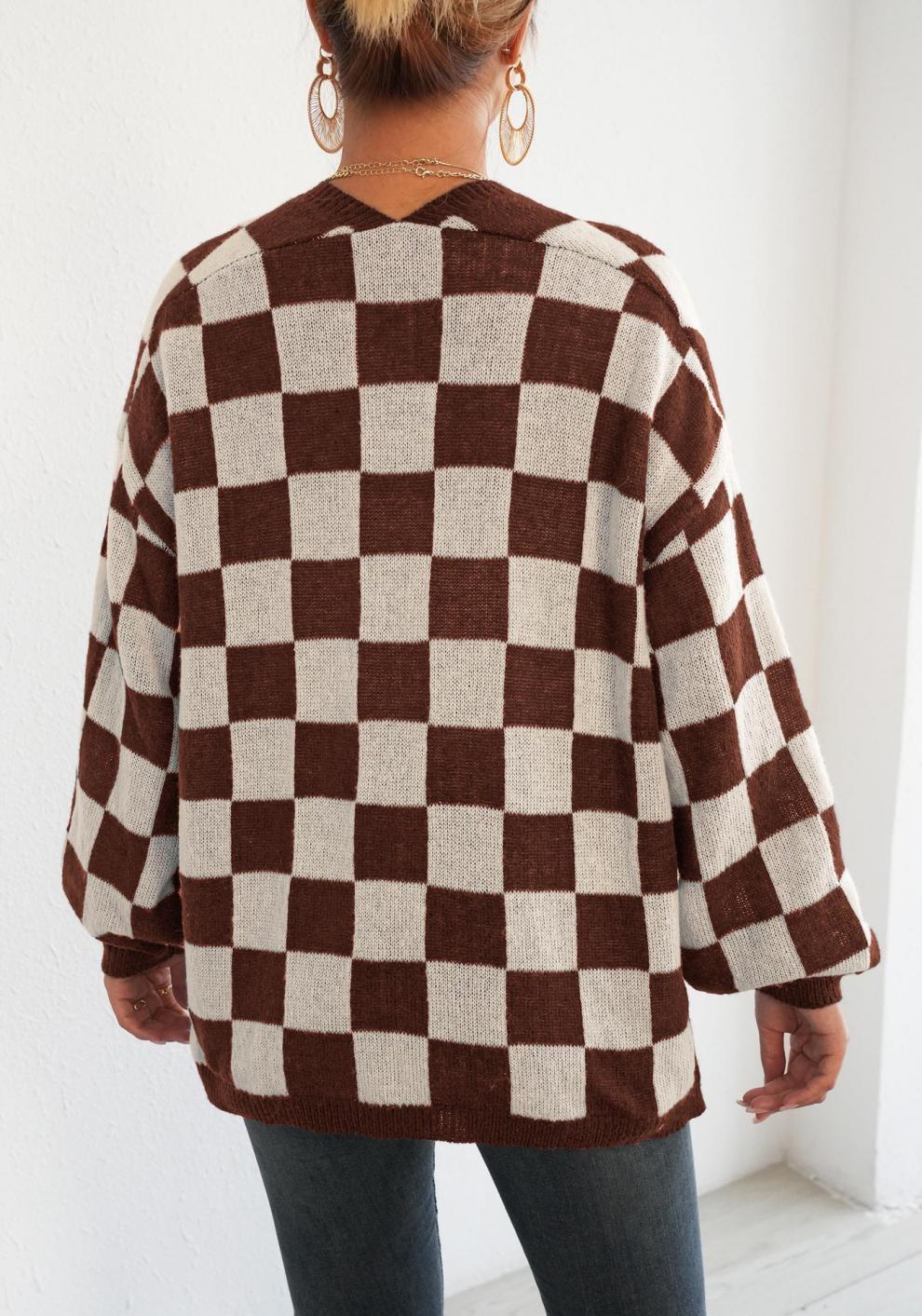 Avielle Deer Plush Checkerboard Cardigan