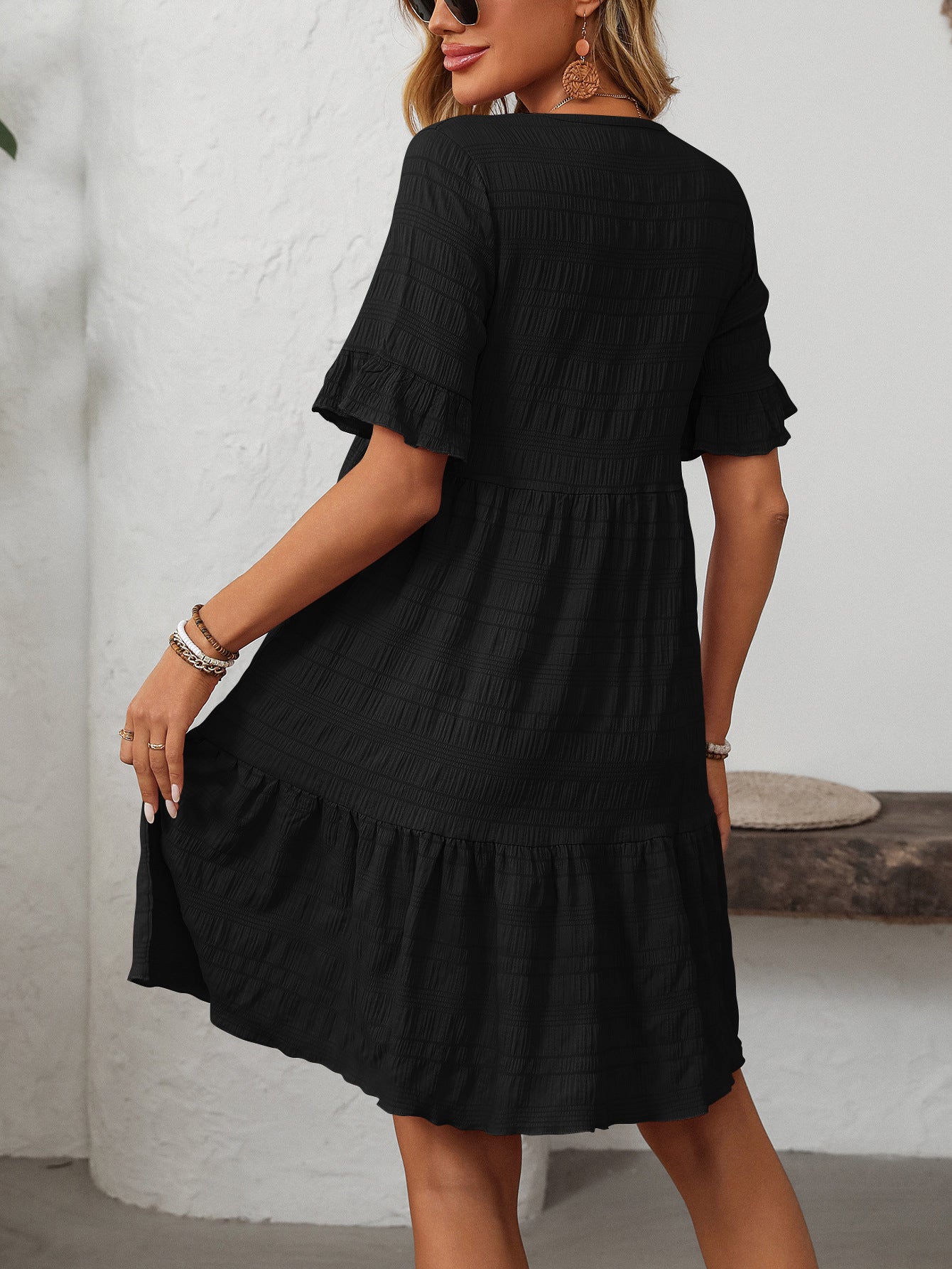 Vianne Textured Tiered Short-Sleeve Dress