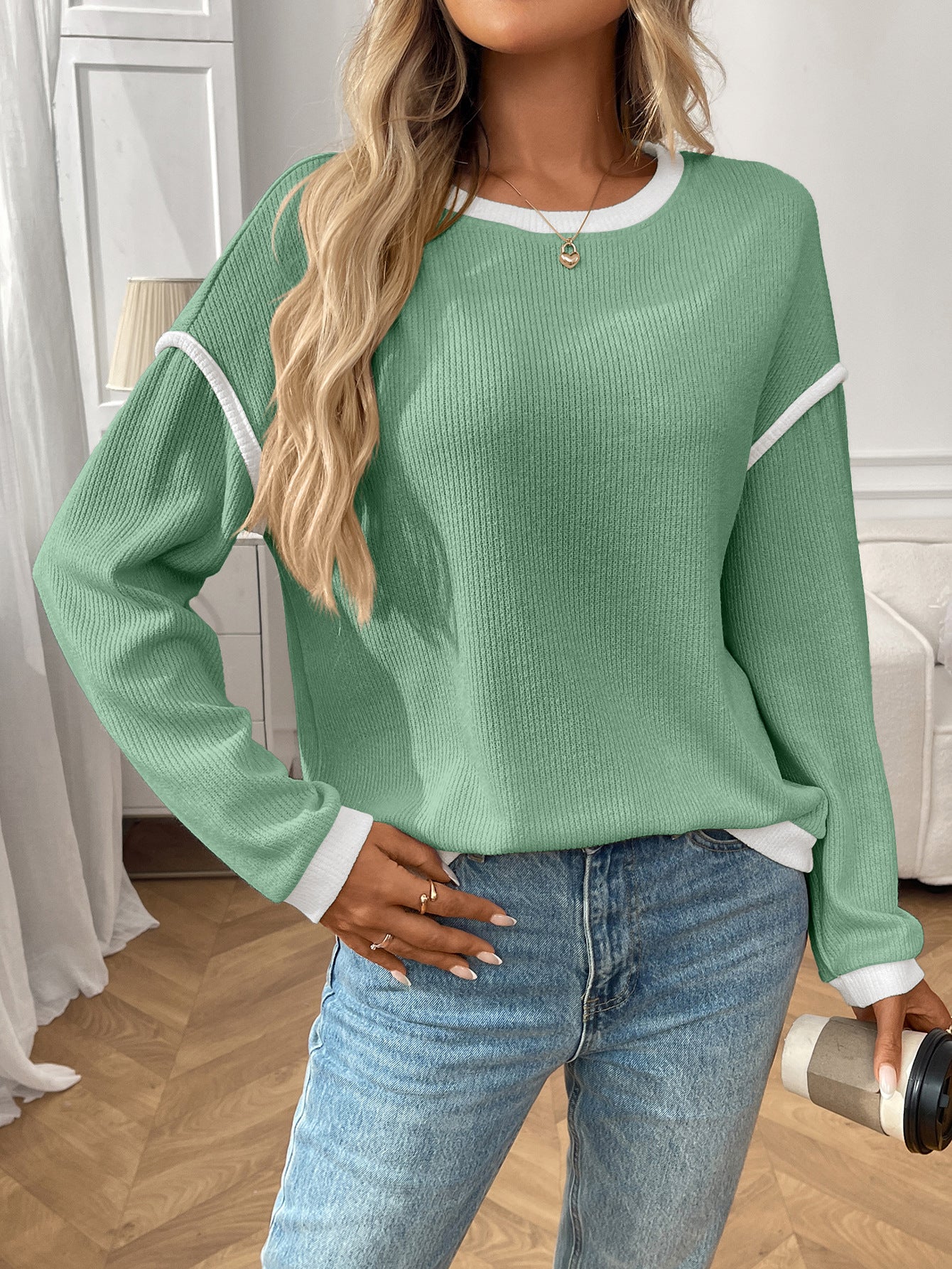 Margo & Main – contrast-trim ribbed knit top, additional view 12, US women's sizes