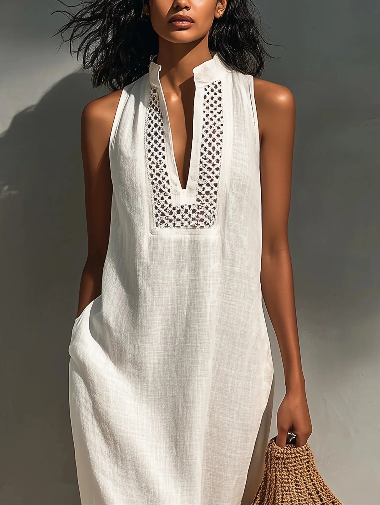 Maelle Breathable Crochet Panel Maxi Dress