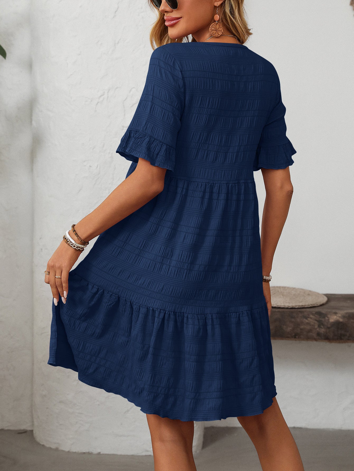 Vianne Textured Tiered Short-Sleeve Dress