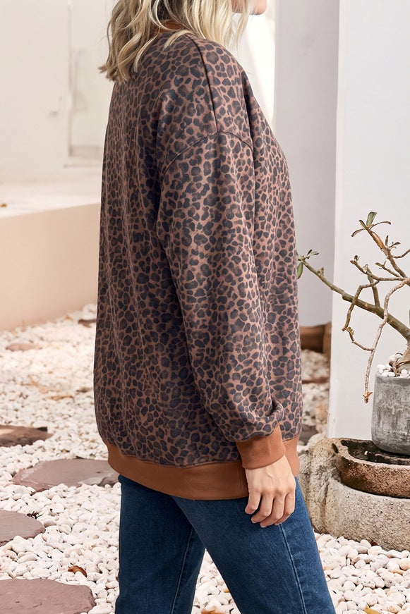 Lalage Leopard Print Mock Neck Sweatshirt