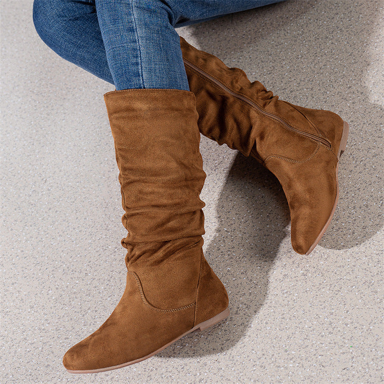 Frida Slouch Mid-Calf Flat Suede Boots