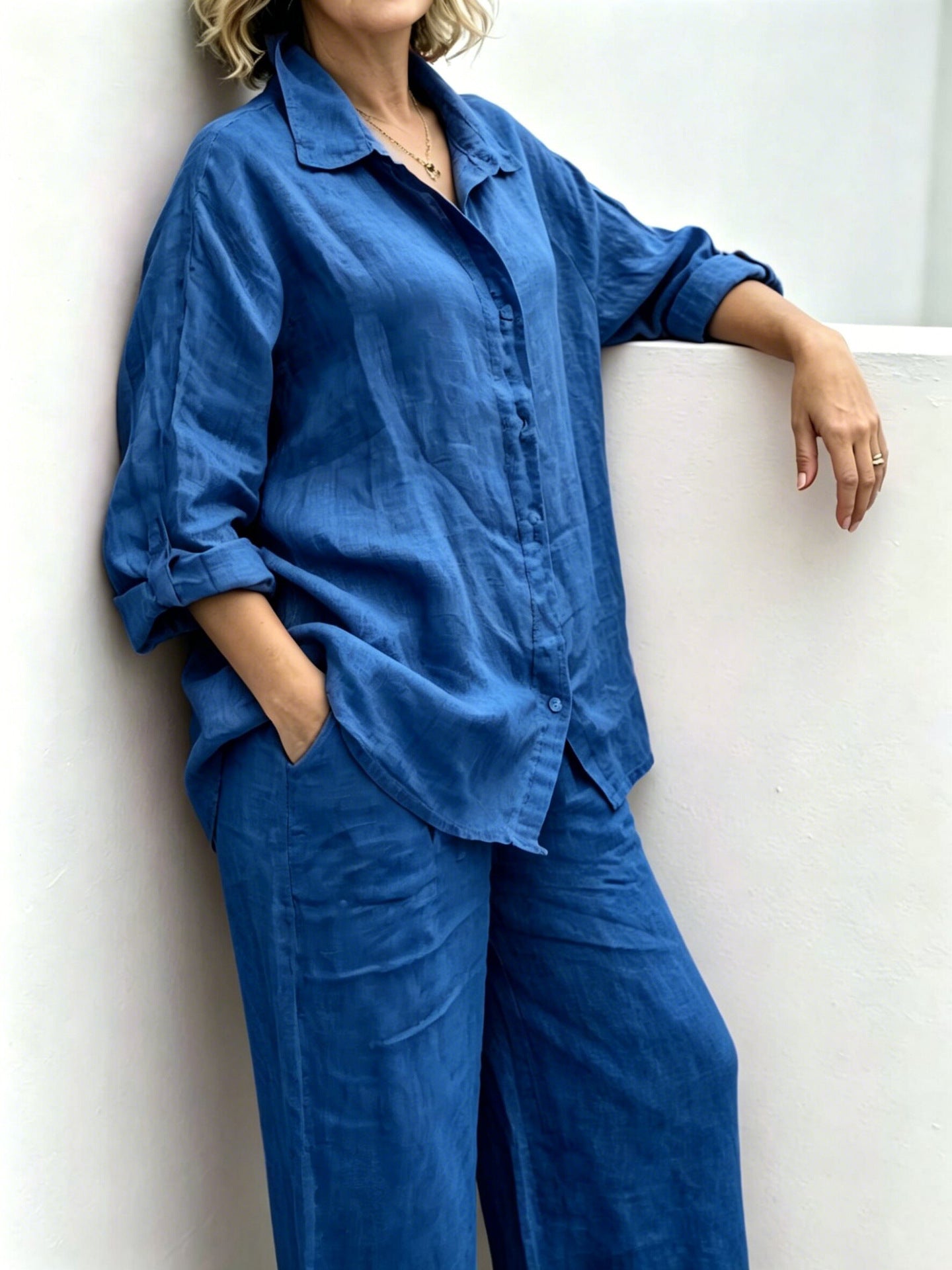 Brisa Relaxed Button-Up Wide Leg Pants Set