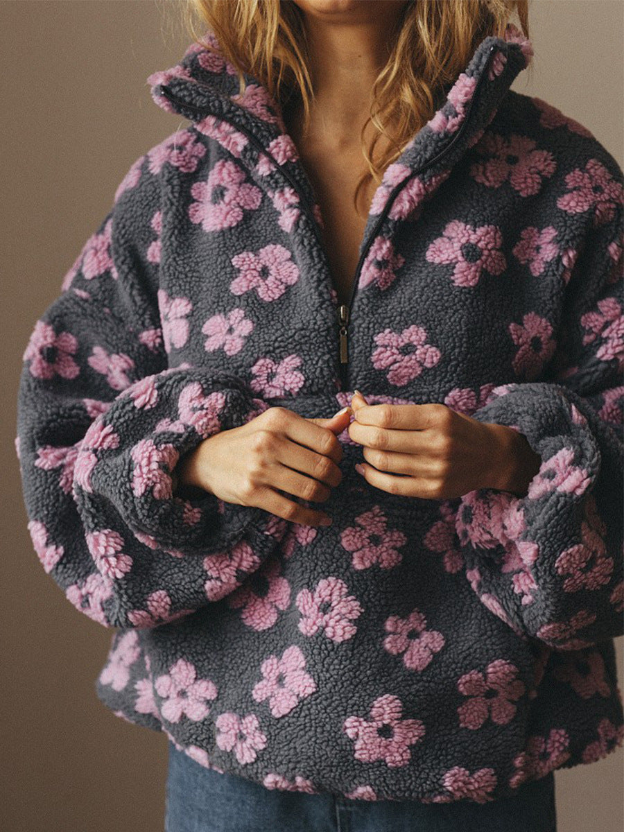 Margo & Main – floral sherpa half-zip pullover, additional view 13, US women's sizes