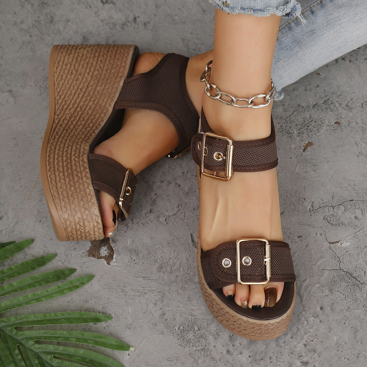 Mara Double Buckle Platform Wedge Sandals