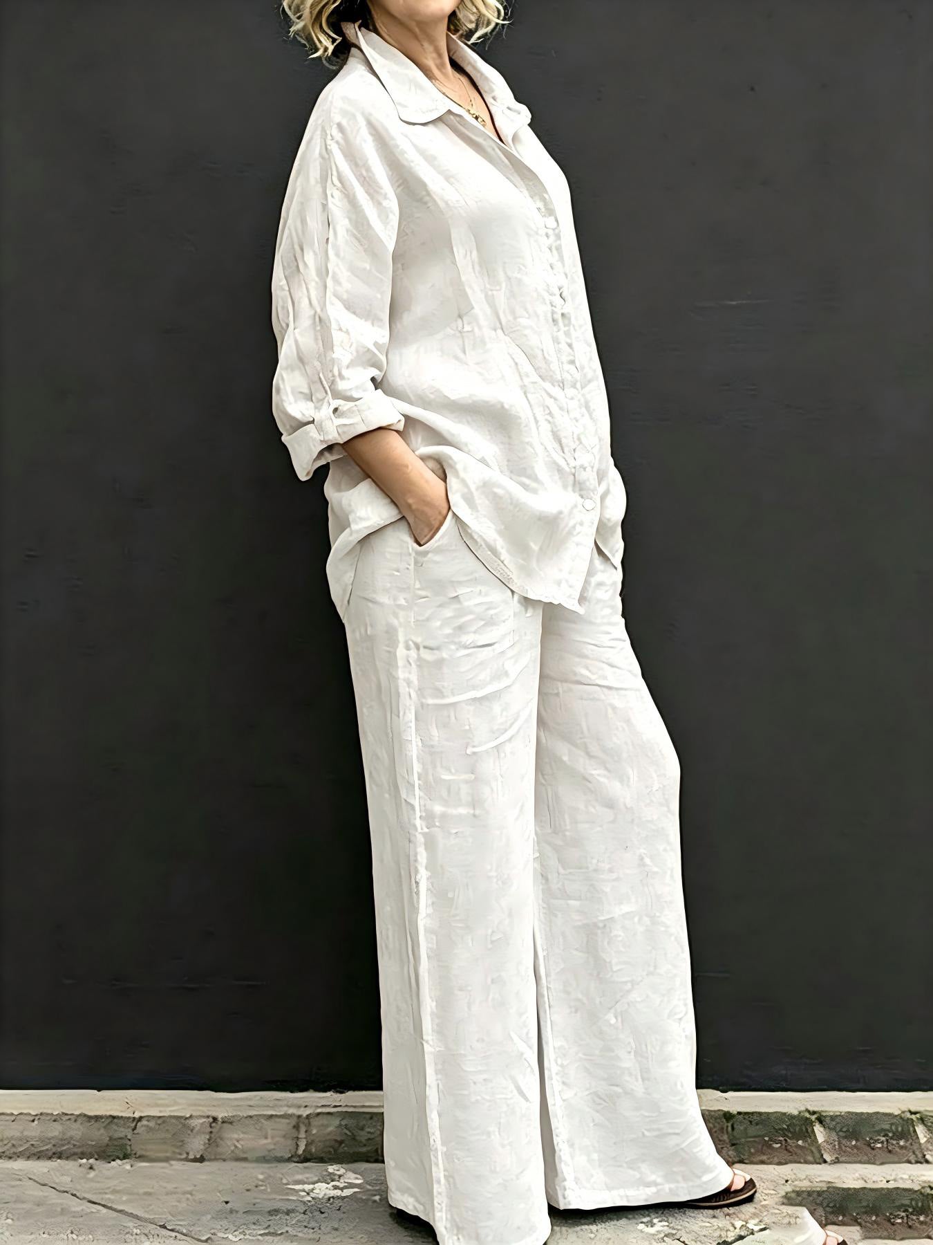 Brisa Relaxed Button-Up Wide Leg Pants Set