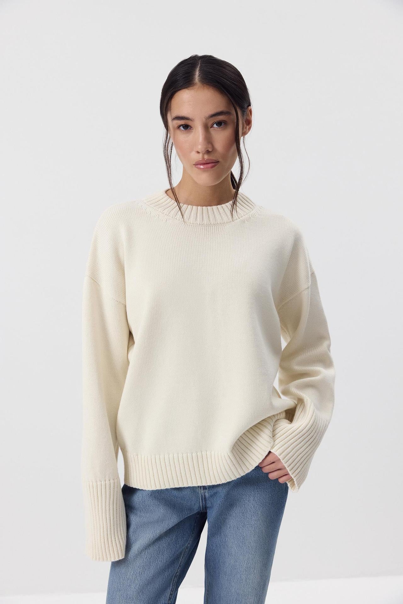 Margo & Main – cotton crew neck drop shoulder sweater, additional view 17, US women's sizes