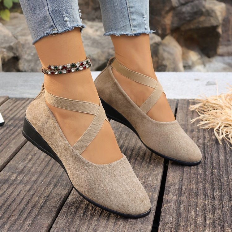 Tosca Suede Cross-Strap Low-Wedge Flats