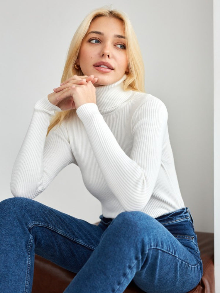 Margo & Main – cotton ribbed knit turtleneck sweater, styled view, US women's sizes