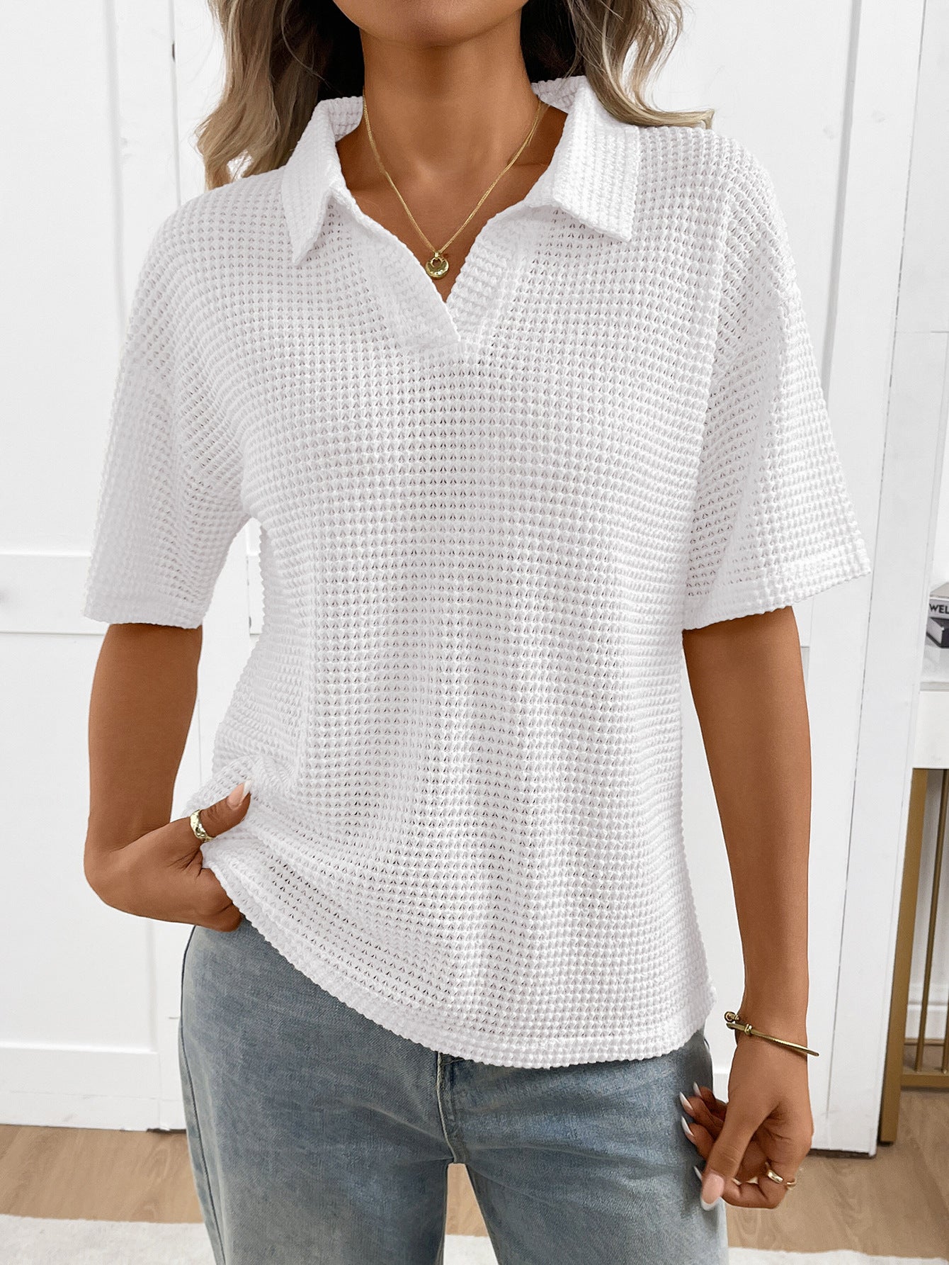 Mabel Textured Knit Polo Top