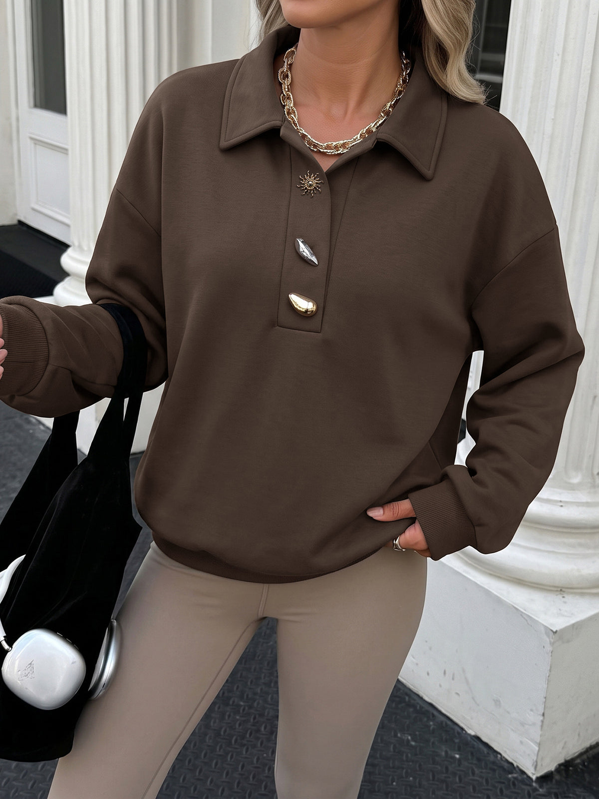 Radmila Collared Half-Button Sweatshirt