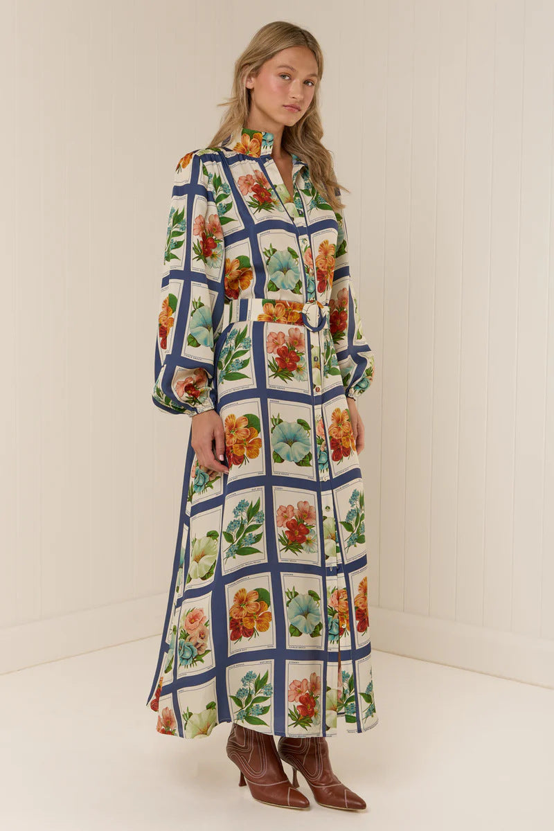 Rhoda Linen Floral Belted Shirt Dress