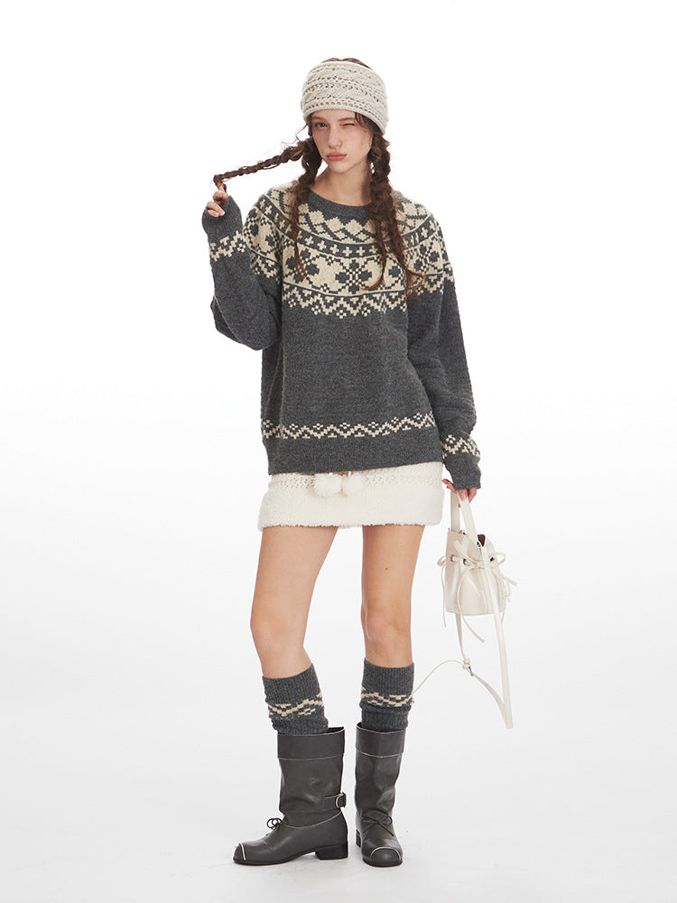 Rivka Fair Isle Yoke Crew Neck Sweater