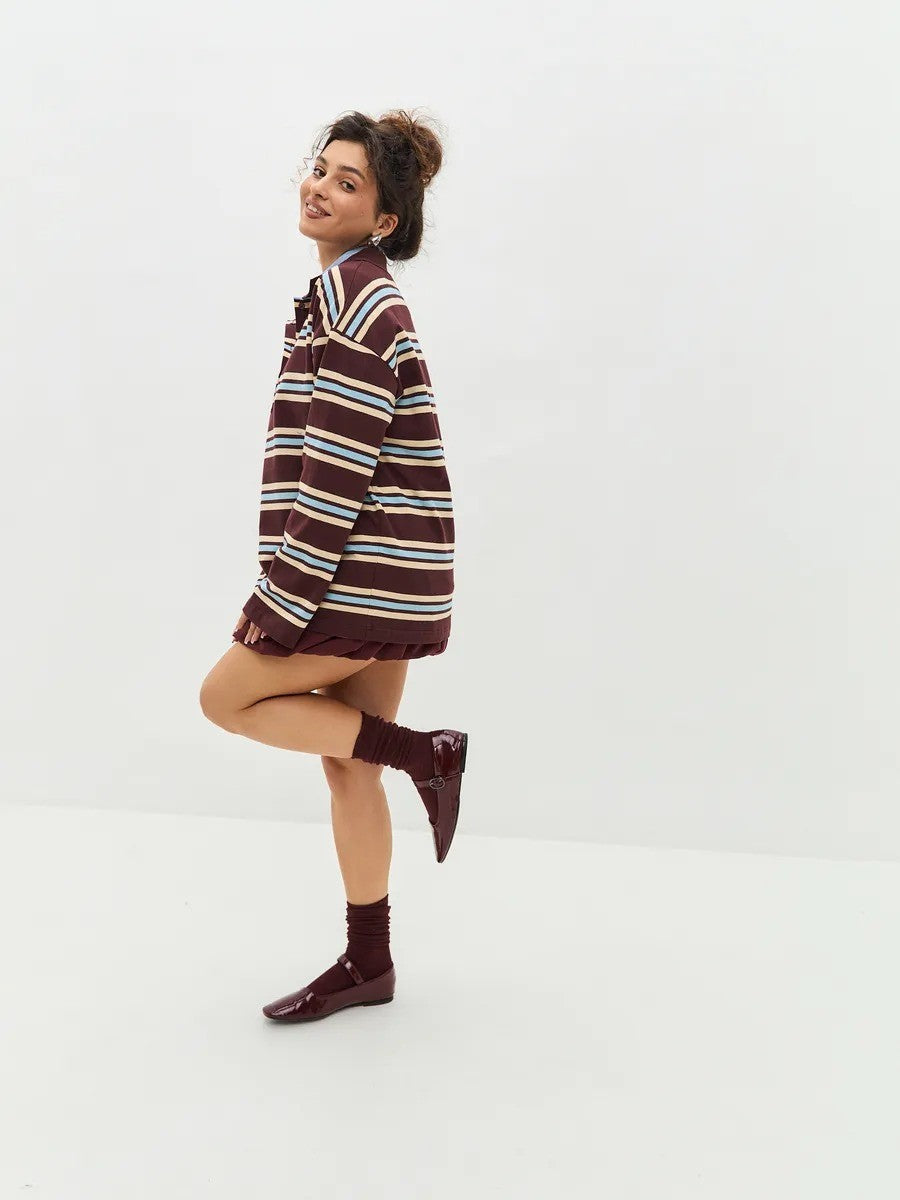 Esperanza Striped Cotton Long Sleeve Polo Shirt