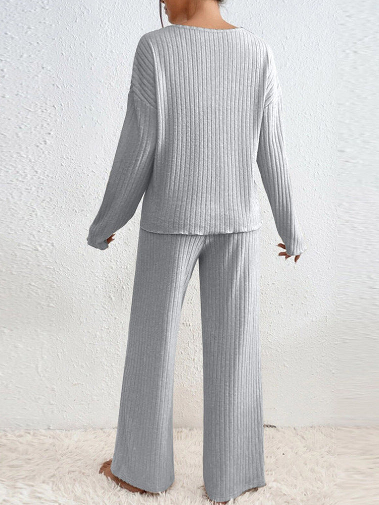 Esra Ribbed Knit Wide-Leg Lounge Set