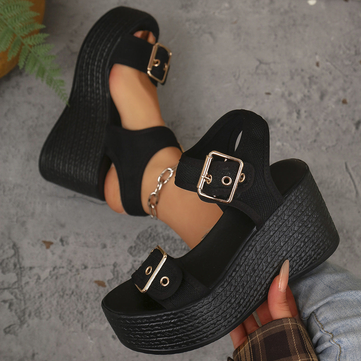 Mara Double Buckle Platform Wedge Sandals