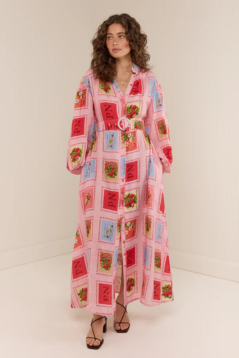 Rhoda Linen Floral Belted Shirt Dress