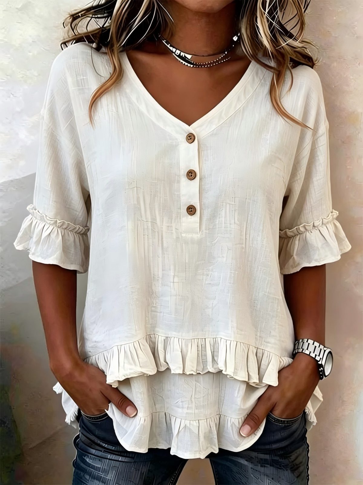 Harriet Romantic Ruffle V-Neck Blouse