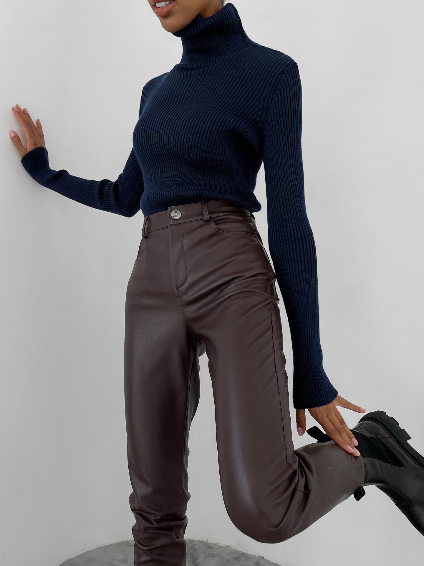 Margo & Main – cotton ribbed knit turtleneck sweater, additional view 35, US women's sizes