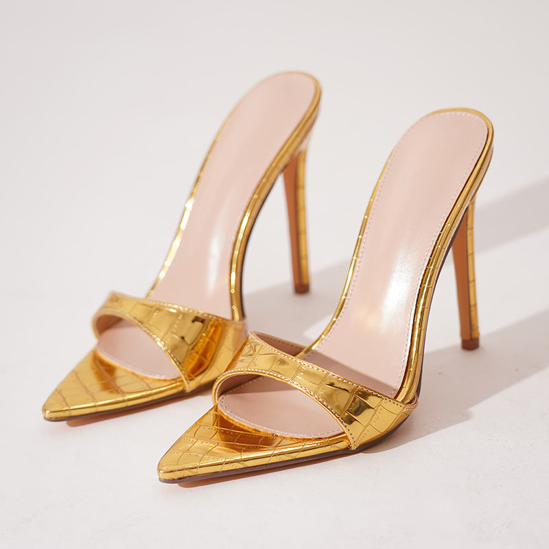 Jacqueline Croc-Embossed Stiletto Mules