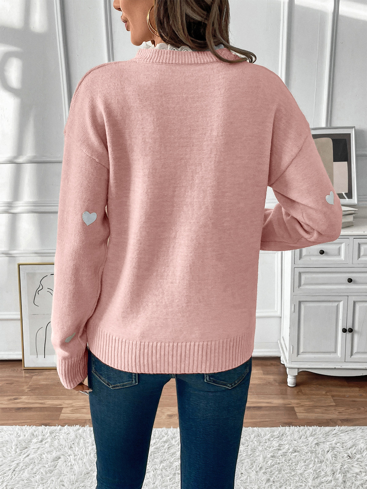 Candela Heart Embroidered Lace V-Neck Sweater