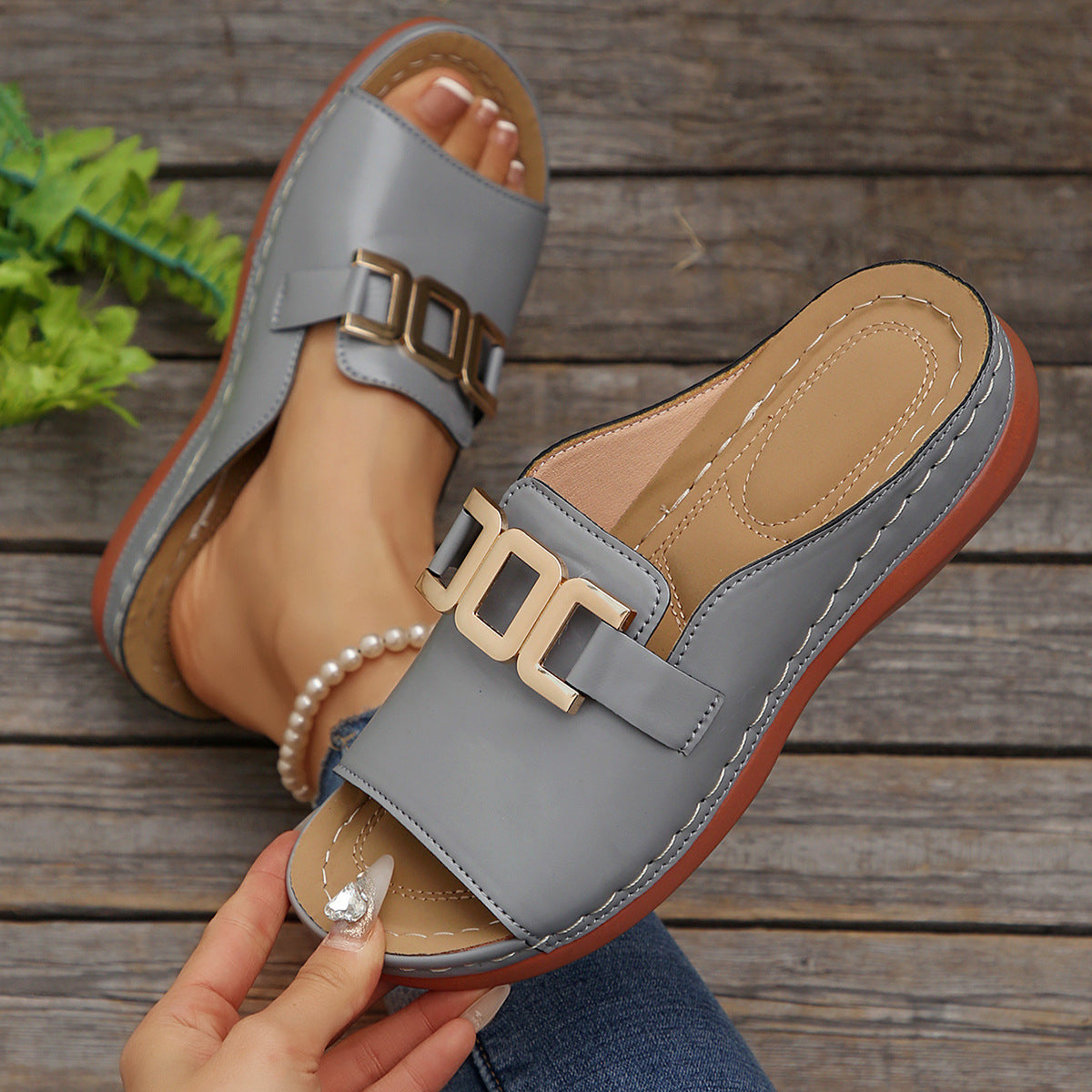 Carol Gold Accent Slip-On Sandals